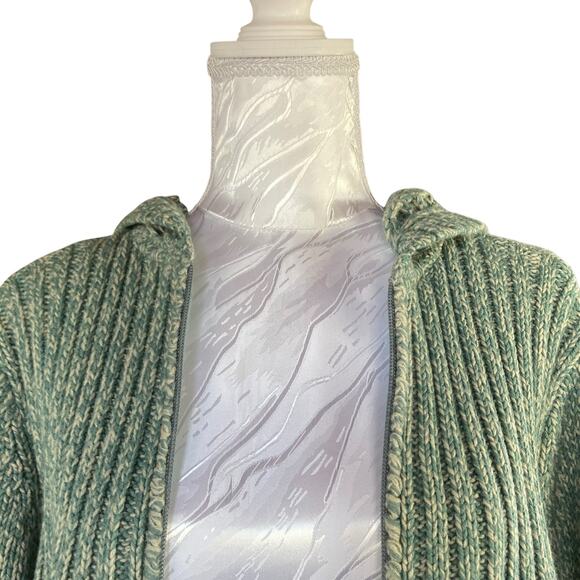 Y2K Cabelas Yoyo Turquoise Green Crochet Hood Full Zip Knit Sweater Size 2XL - Picture 5 of 16
